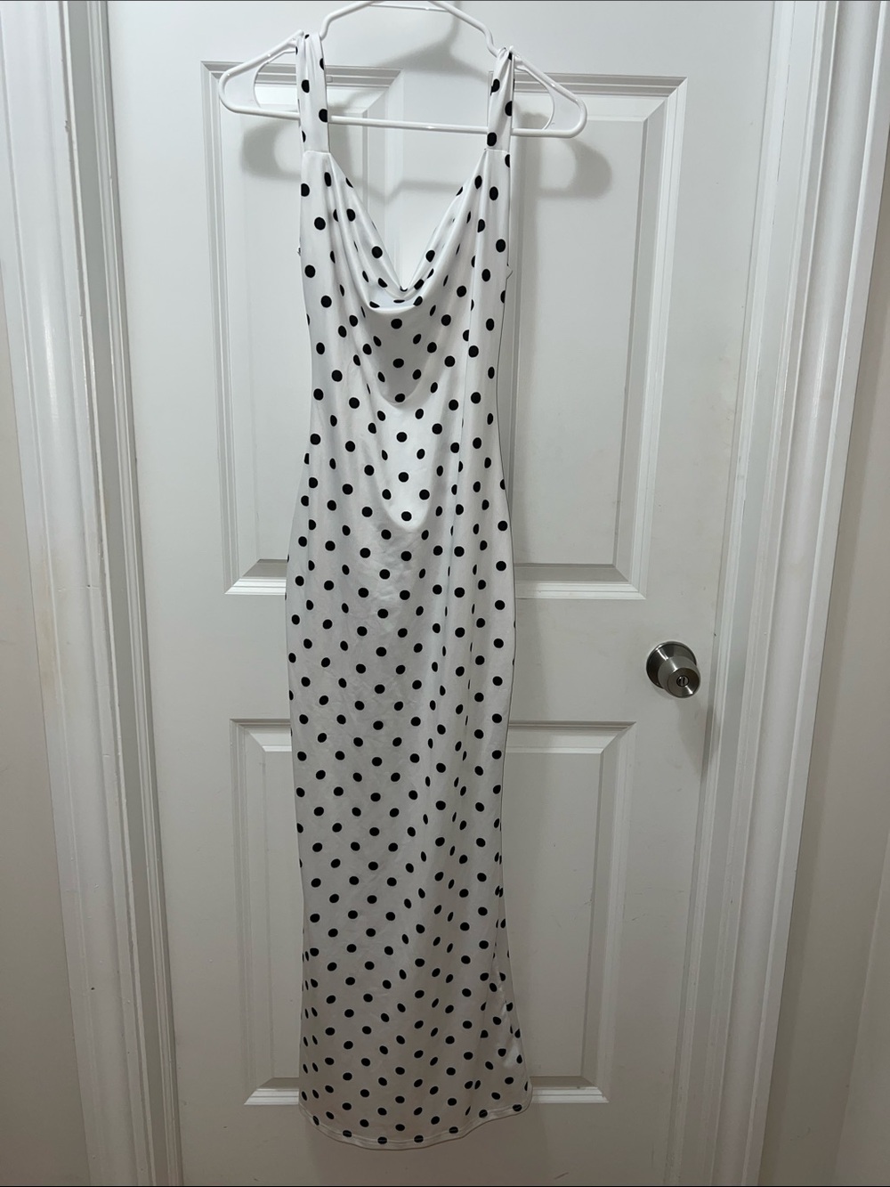 White Polka Dot Cowl maxi Dress